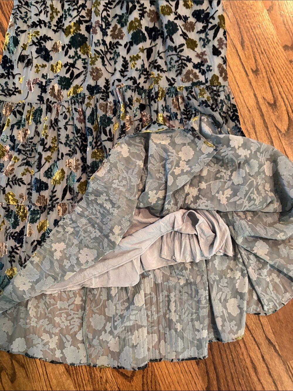 Anthropology velvet Floral Dress with Crisscross Back - Blues/Greens - Picture 12 of 14